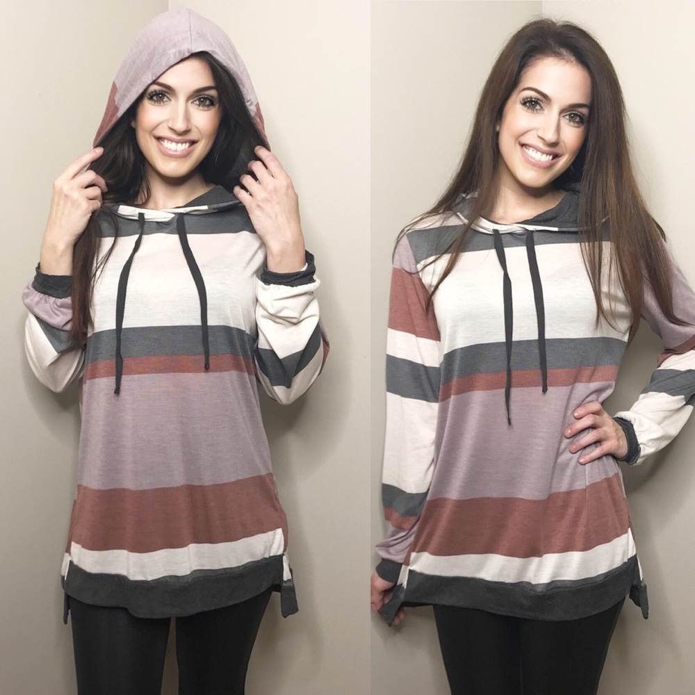 ❤️Color block striped hoodie top - Picture 3 of 5